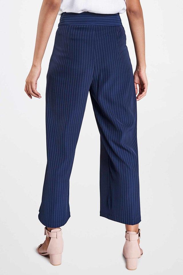 Buy Women Blue Pinstriped Formal Pants  Formal Trousers Online India   FabAlley