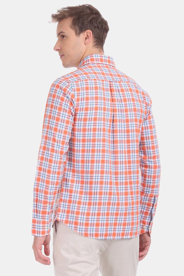 Buy U S Polo Assn Orange Mens Tail Regular Fit Check Casual Shirt Shoppers Stop
