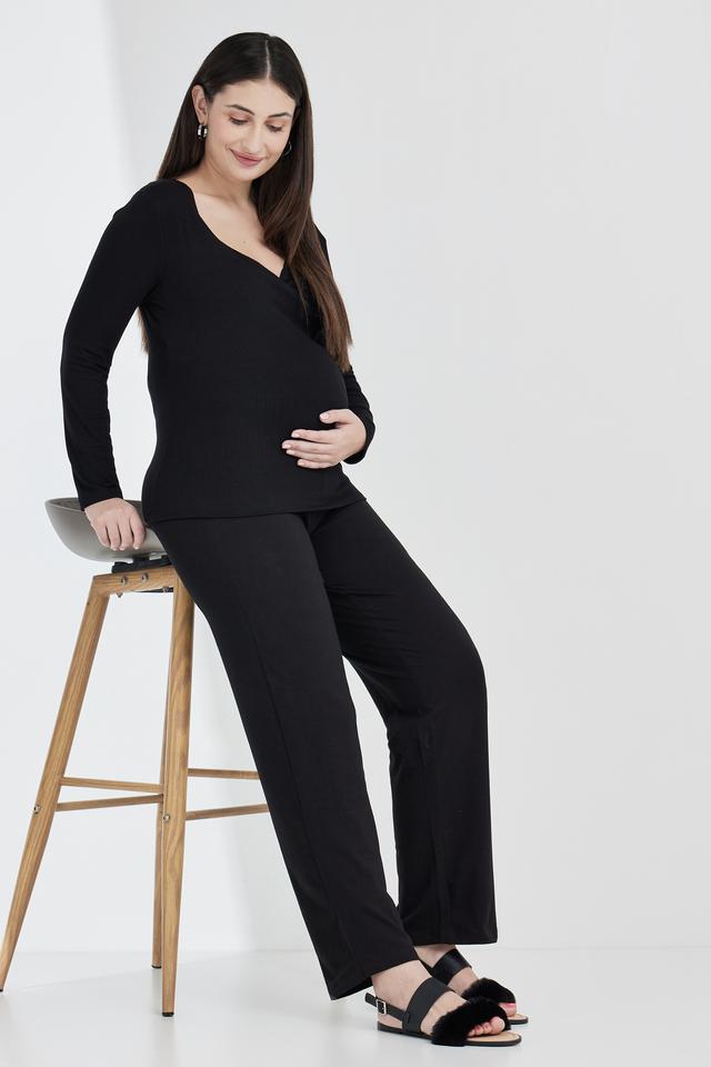 Debra Wide Leg Maternity Bamboo Pants in Black