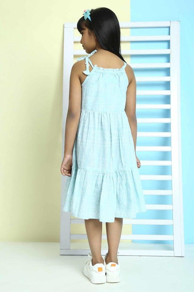 Buy BIBA GIRLS Blue Printed Cotton Strappy Neck Girls Dress