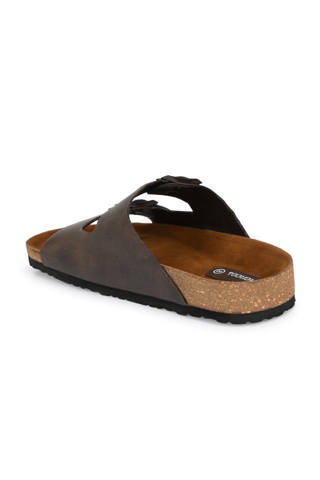 Buy SHENCES Brown Synthetic Slip on Men s Sandals Shoppers Stop