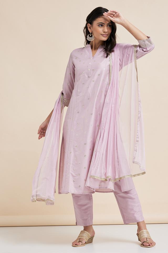 Embroidered Mandarin Viscose Blend Women's Kurta Trouser Dupatta Set