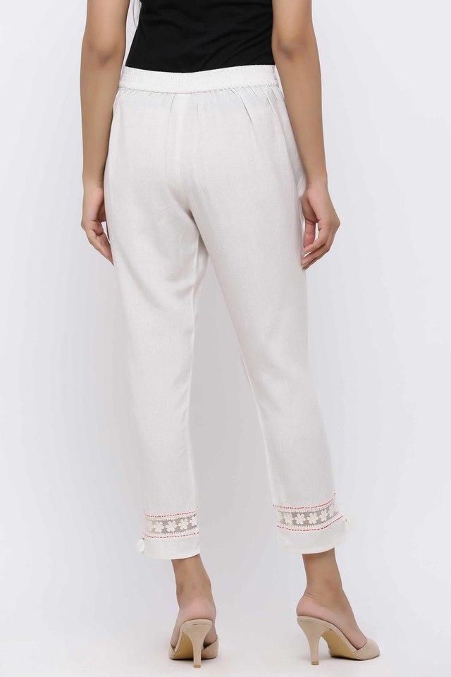 Fabclub Women Solid Plain Cotton White Trouser Pant, Formal Wear at Rs  299/piece in Ahmedabad