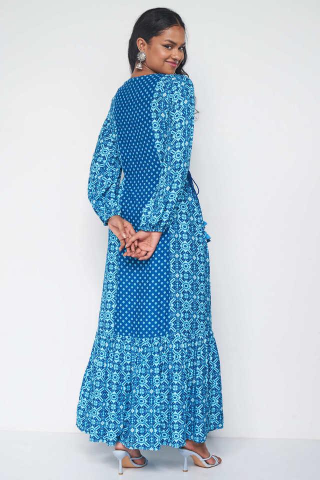 Buy GLOBAL DESI Light Blue Printed Round Neck Viscose Women s Gown