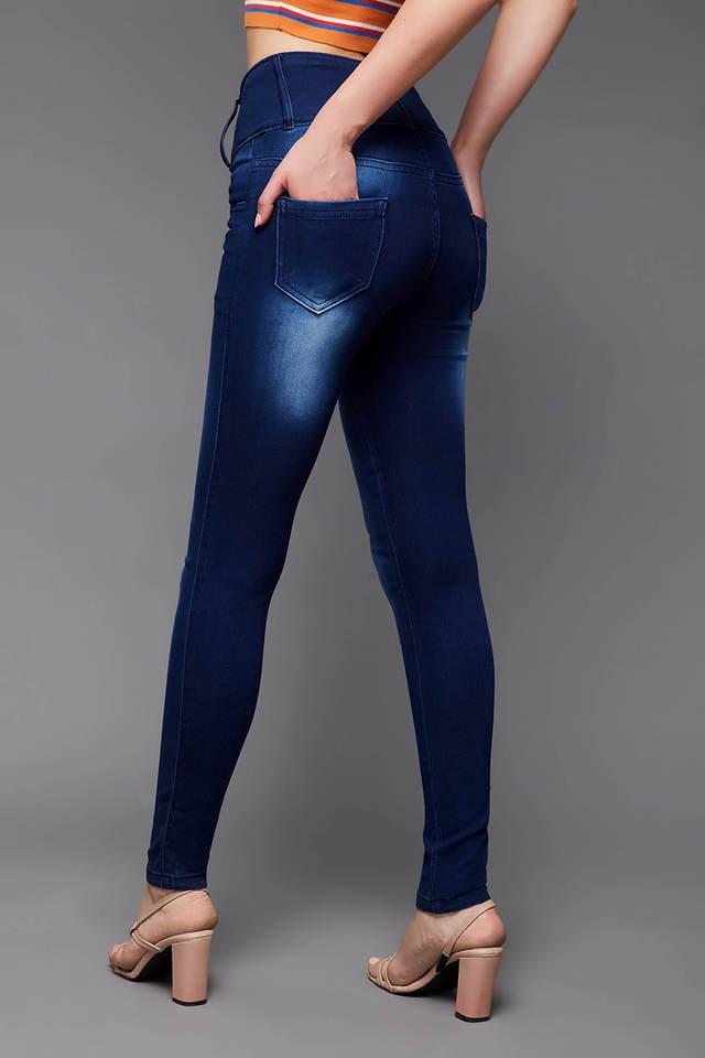 Buy Miss Chase Women's Navy Blue Skinny Fit High Rise Clean Look  Stretchable Denim Jeans online