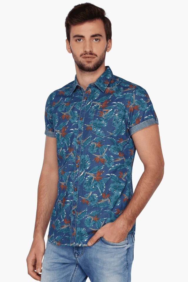 Buy BEING HUMAN Indigo Mens Half Sleeves Slim Fit Casual Printed Shirt Shoppers Stop