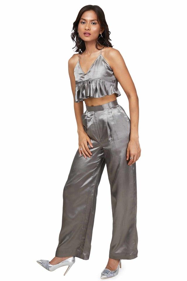 silver satin crop top