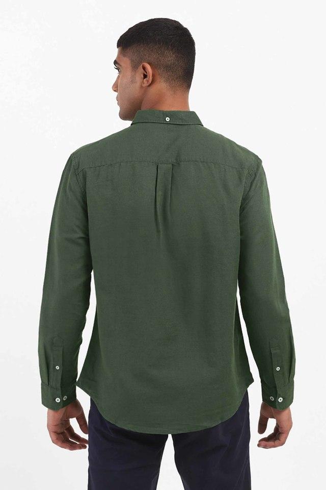 WES Casuals Sage Green Slim Fit Blended Linen Shirt, Green / XL