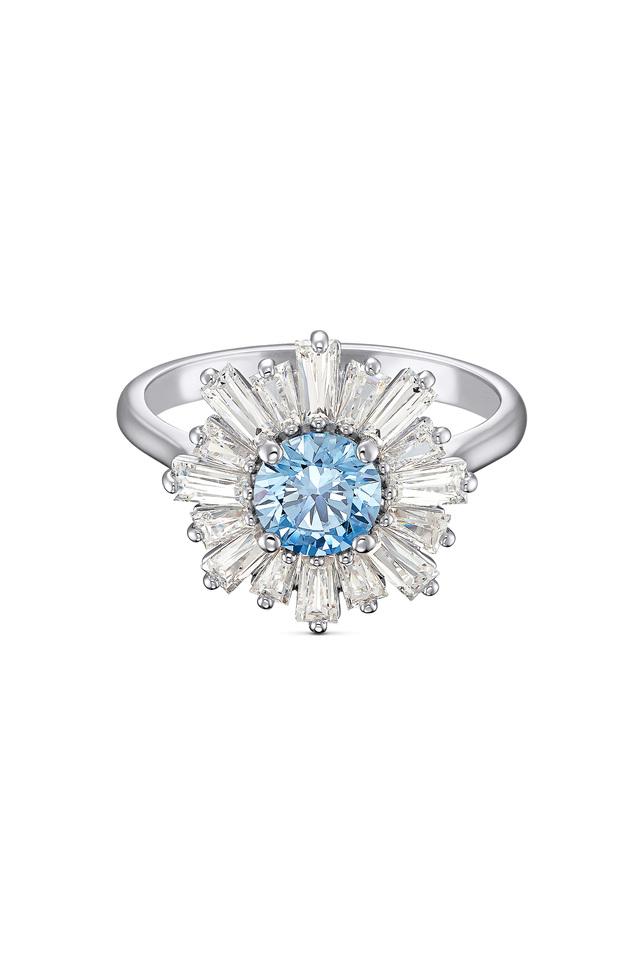 Sterling Silver Rhodium-Plated Polished Cz & Blue Swarovski Crystal Ring  (Size 7) Made In China qr7343-7 - Walmart.com