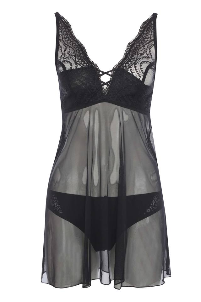 Bum-Cake Sheer Nightgown - Black