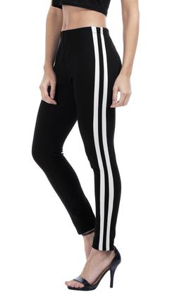 NEW LADIES CONTRAST GLITTER SIDE STRIPE BLACK LEGGINGS WOMENS STRETCH FIT  PANTS