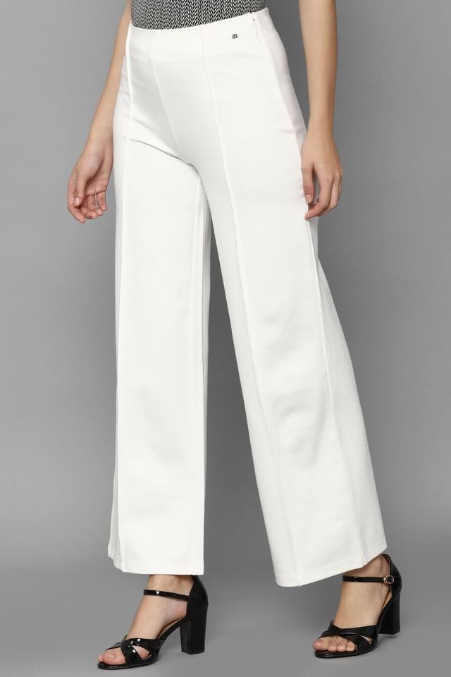 Buy COVER STORY Off White Solid Cotton Womens Trousers  Shoppers Stop