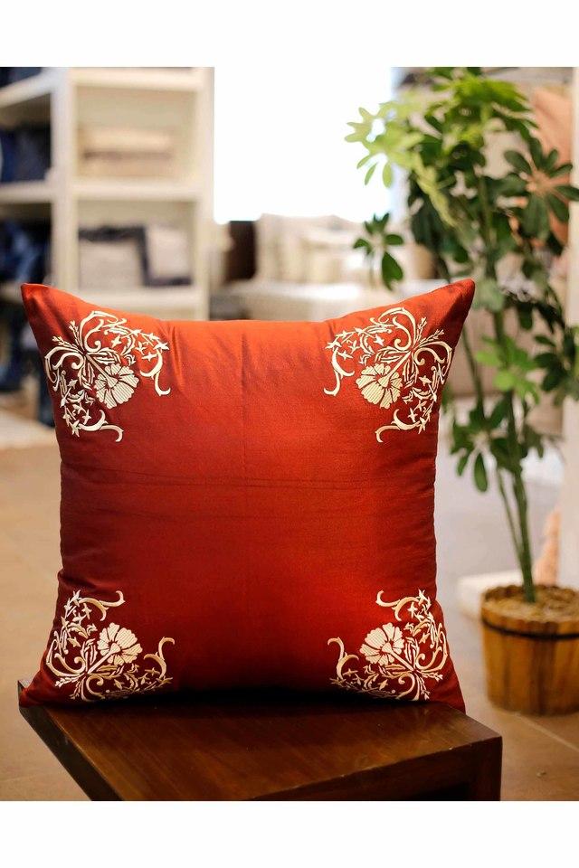 Buy HOME Red Dupion Computer Embroidery Cushion Cover 24x24 Set of