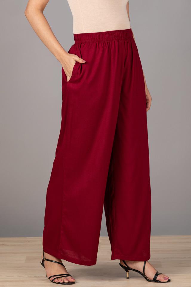 Rayon Casual Wear Ladies Maroon Palazzo Pants, Size: Free at Rs