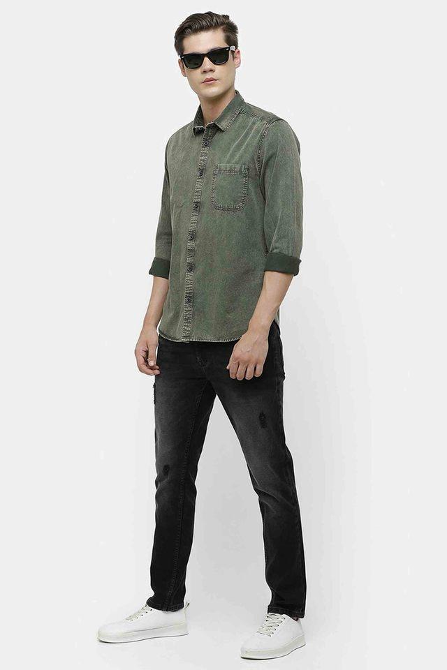 Amazon.com: 100% Cotton Long Sleeve Denim Shirts Men Green Militray Casual  Shirts Army Green S : Clothing, Shoes & Jewelry