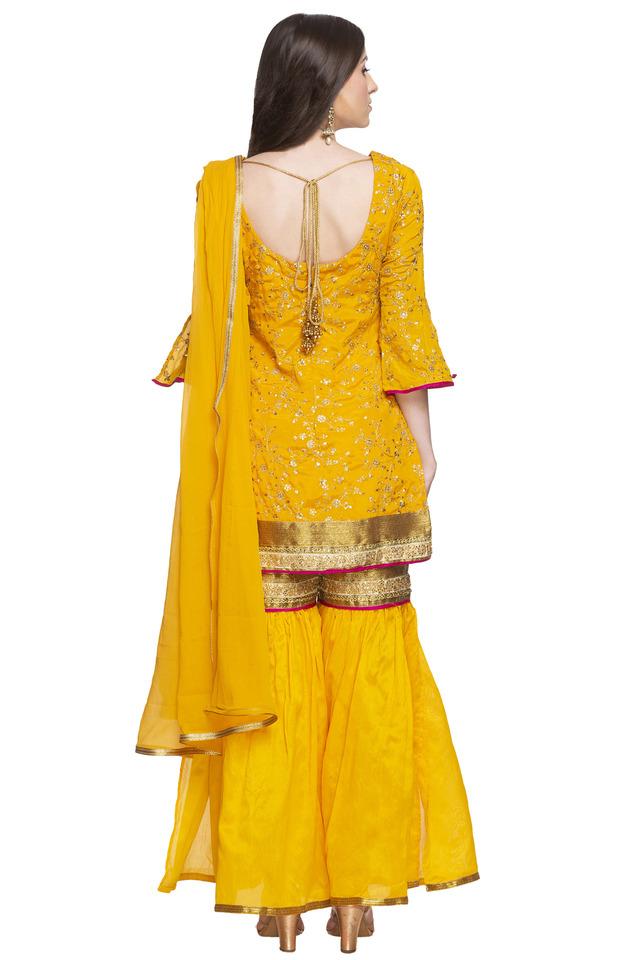 Heavily Embroidered Mustard Yellow Sharara Suit for Haldi - Ethnic Race