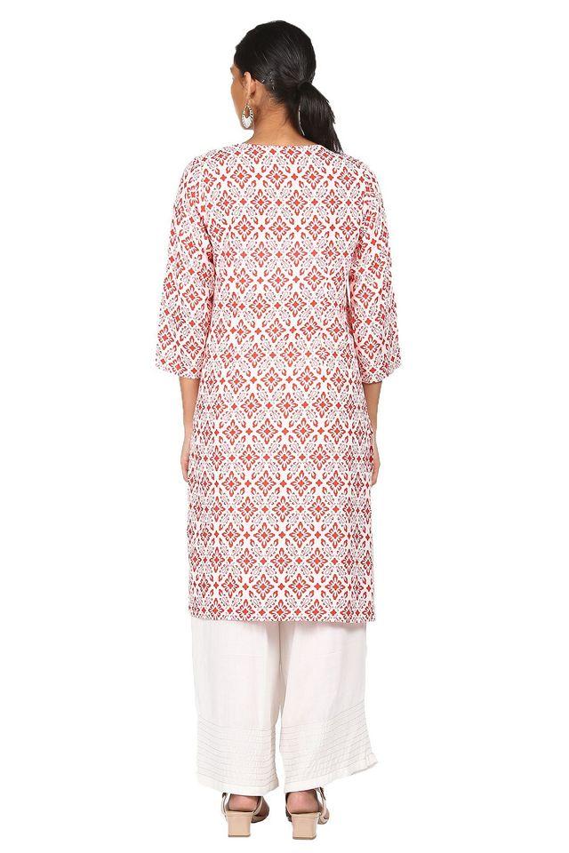 Buy KARIGARI Red Printed Cotton Blend Round Neck Women s Kurta Shoppers Stop