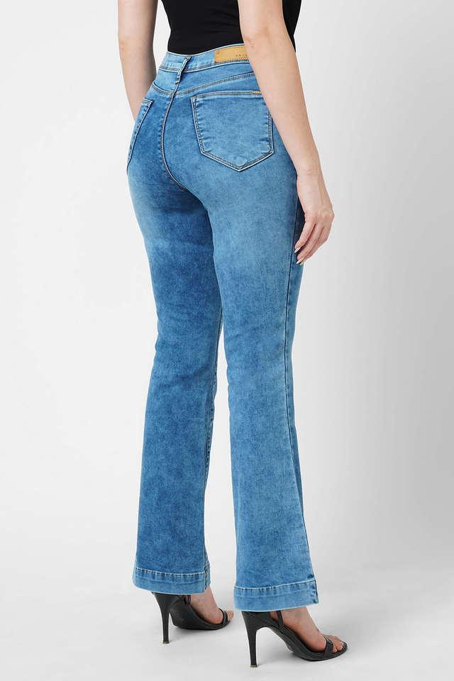 K5094 Lightly Washed High-Rise Mini Flared Jeans