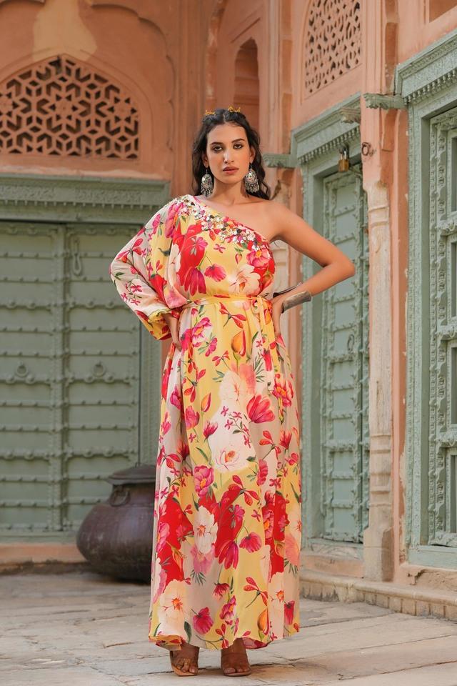 One shoulder clearance floral maxi dress