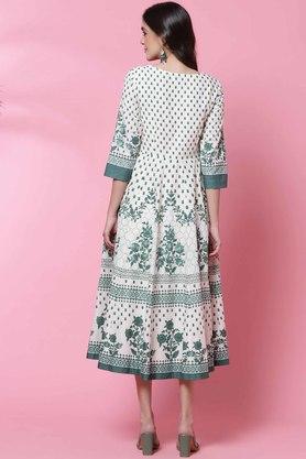 Buy BIBA Green Round Neck Cotton Flared Women s Dresses Shoppers