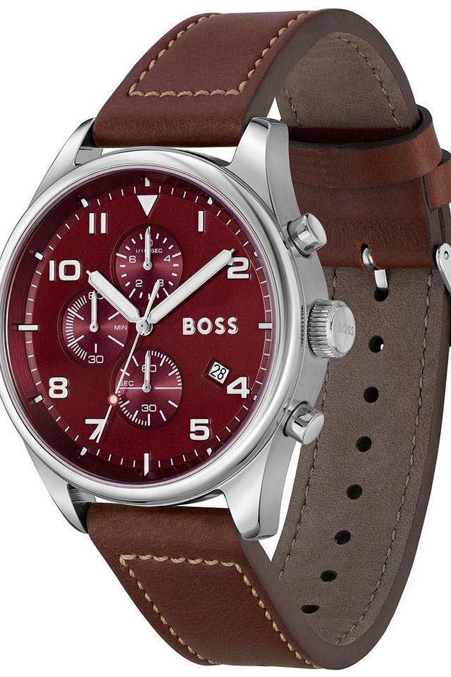 Buy BOSS View Red Dial Leather Chronograph Watch for Men 1513988