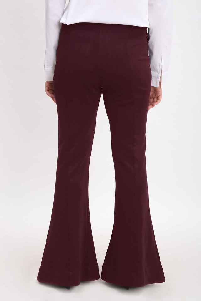 Buy SAMSHEK Burgundy Solid Regular Fit Polyester Womens Party Wear Pants