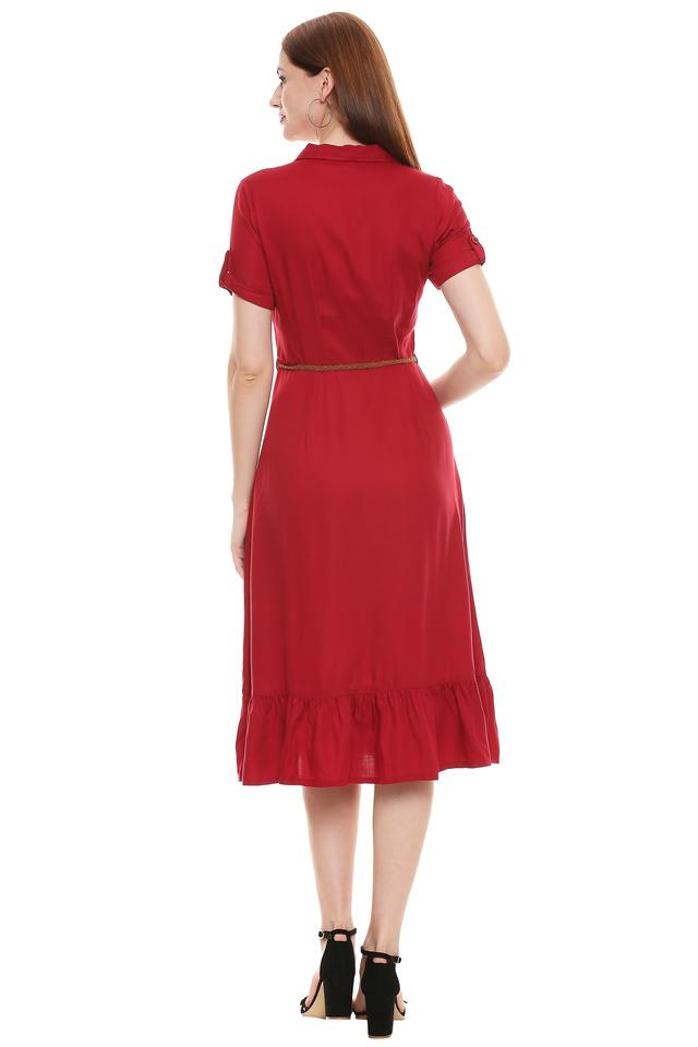 Womens Solid Drop Waist Dress