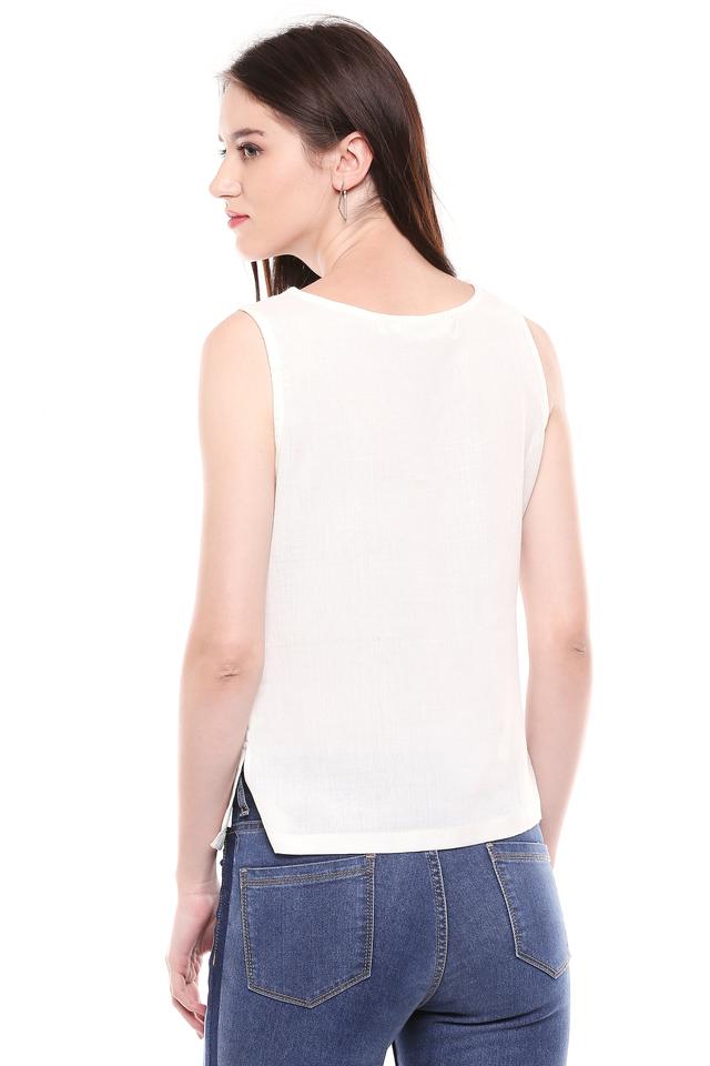 Sleeveless 'Vintage Jeans Couture' Slogan Detail Cropped Vest Top In White  | EGO