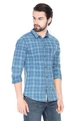 Buy INDIAN TERRAIN Indigo Mens Slim Collar Check Casual Shirt