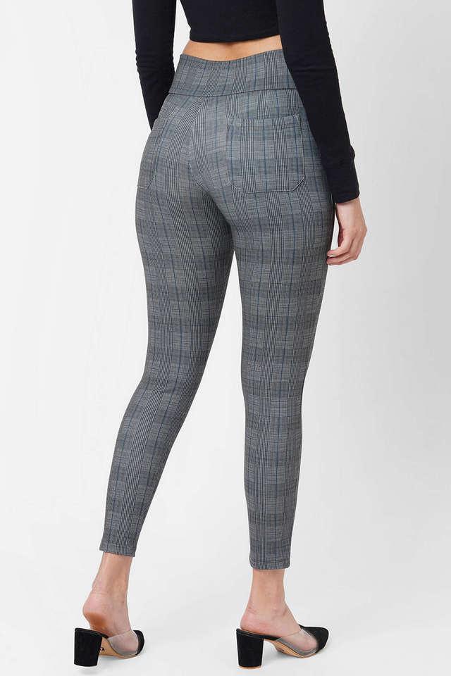 Buy KRAUS Grey K4005 High-Rise Checks Rayon Skinny Women's Treggings