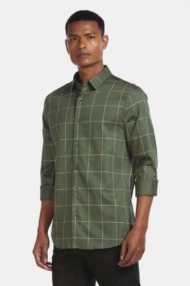 men's casual green check shirt