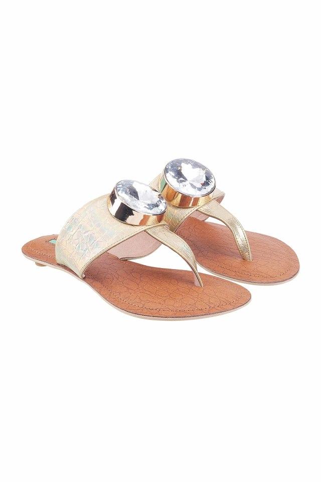 Buy CATWALK Gold PU Slipon Womens Casual Wear Flat Sandals