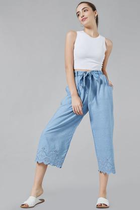 Embroidered Ankle Length Denim Woven Women's Palazzo