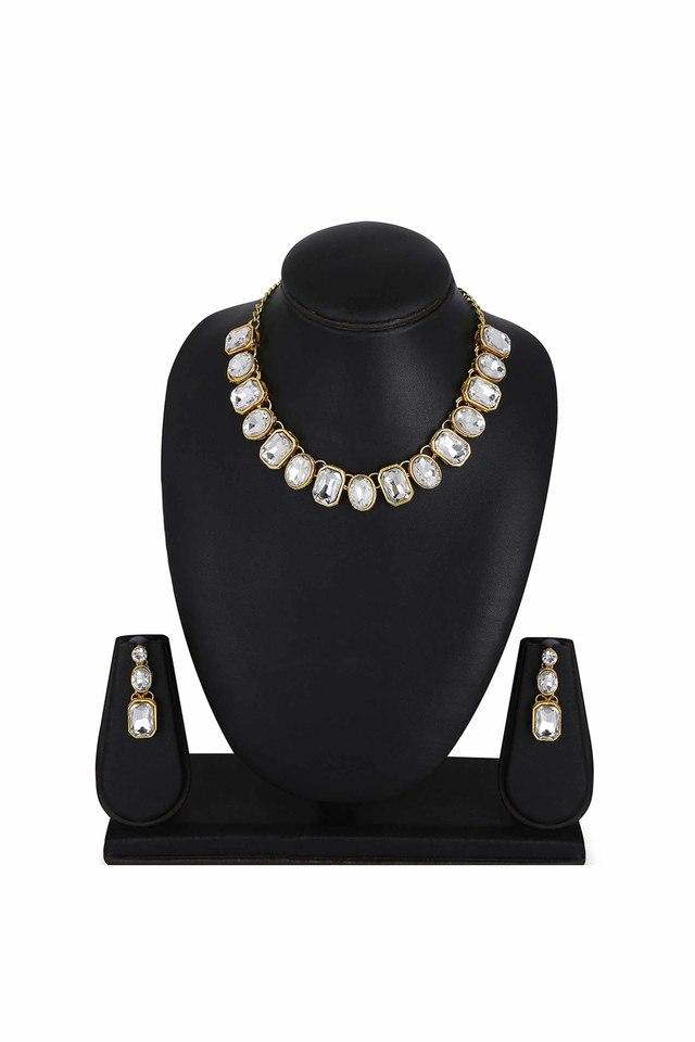 Buy YELLOW CHIMES Gold Plated Stone Studded Jewellery Set Traditional