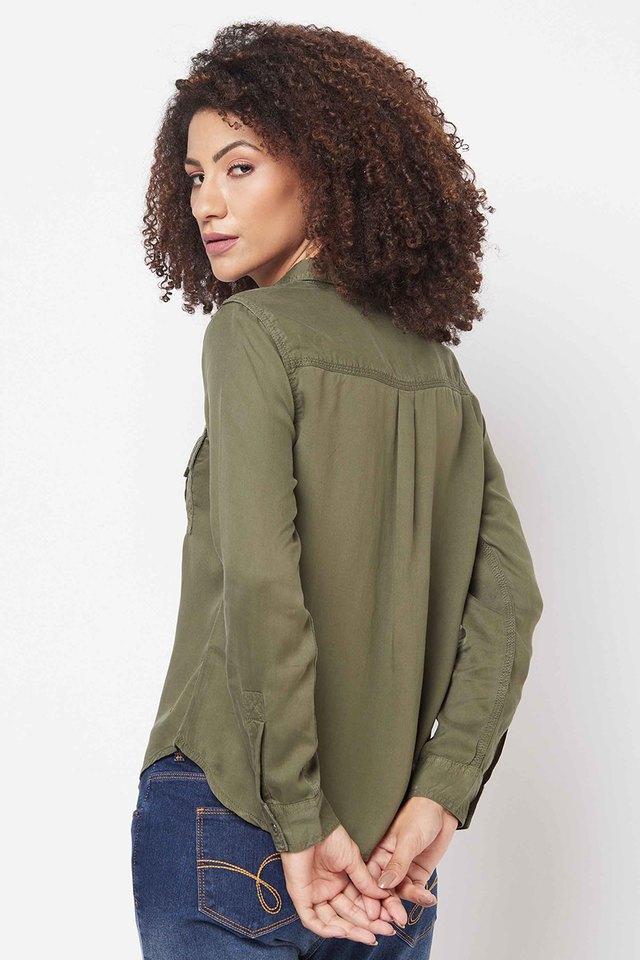 Buy JEALOUS 21 Olive Solid Collar Neck Cotton Womens Casual Jacket |  Shoppers Stop