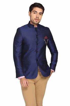 Buy THEME Blue Mens Sapphire Blue Solid Bandhgala Jacket