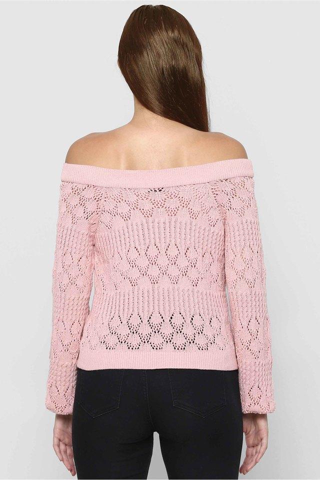 Buy ONLY Pink Texture Off Shoulder Cotton Blend Women Pullover