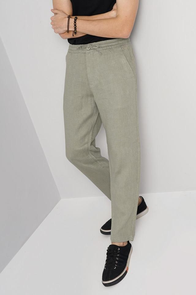 Buy CELIO Green Solid Linen Relaxed Fit Men s Casual Trousers Shoppers Stop