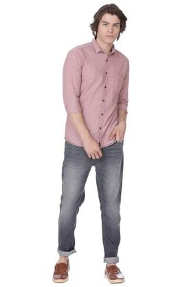 Pink shirt cheap grey jeans