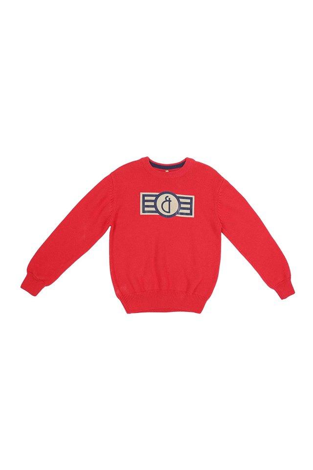 Buy GINI JONY Red Chest Printed Knits Plain Round Neck Boys Sweater Shoppers Stop
