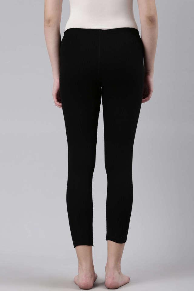 Buy FASO Black Solid Cotton Slim Fit Women's Thermal Leggings