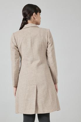 Solid High Neck Polyester Women's Coat