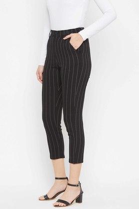 Buy Women Black Striped Paper Bag High Waist Trousers  Trends Online India   FabAlley