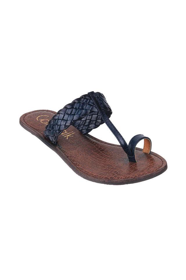 Buy CATWALK Blue T Strap Leather Slip on Women s Casual Wear Flats Shoppers Stop