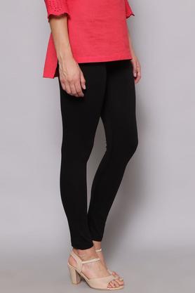 Buy BIBA Black Solid Ankle Length Cotton Blend Women's Leggings