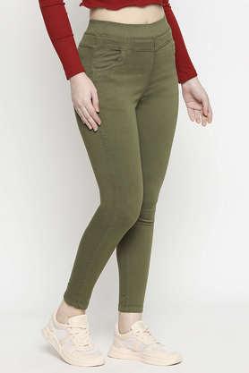 Buy KRAUS Olive High Rise Cotton Blend Skinny Fit Women s Jeggings