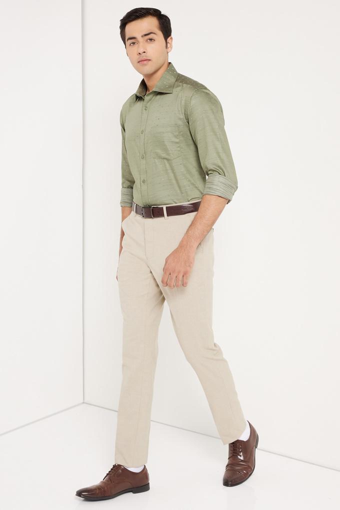 Buy INTUNE Natural Beige Slim Fit Stretch Formal Pants