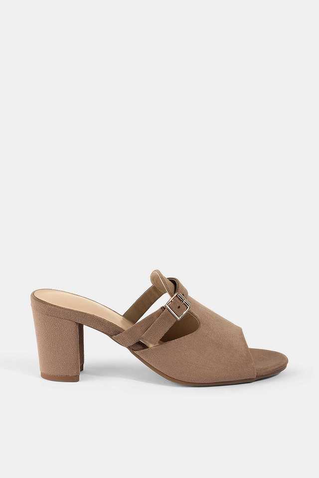 Woman's double buckle sandal in brown suede