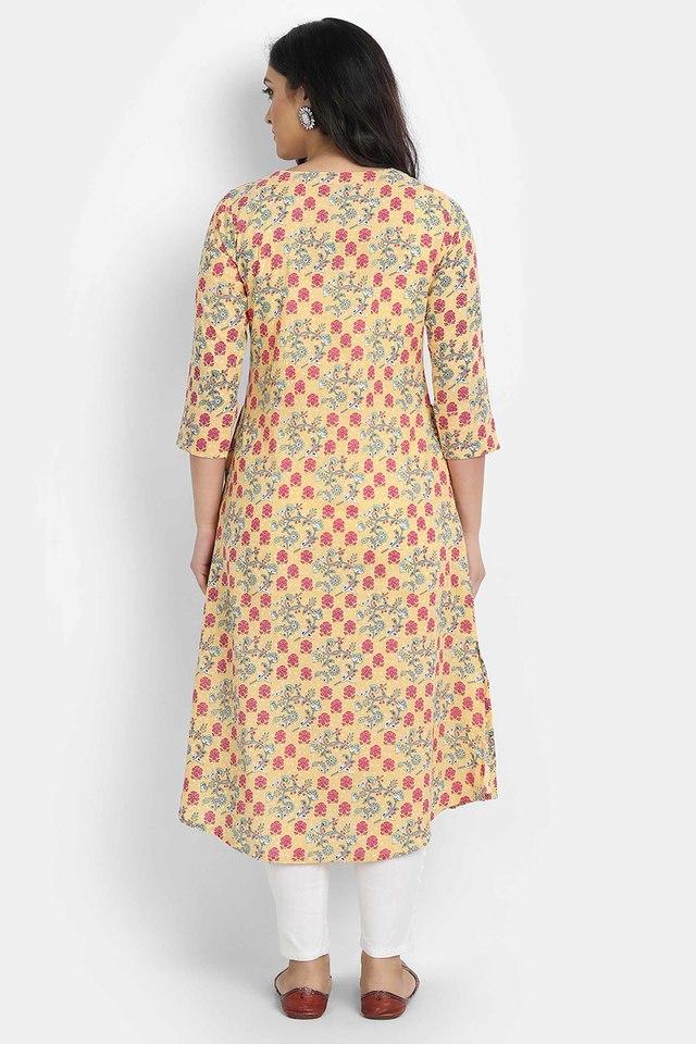 Yellow Printed Rayon Long Kurta | Life Style-5014 | Cilory.com