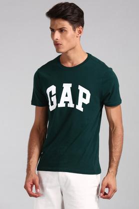 Mens Green Distressed Logo Slub Knit T Shirt